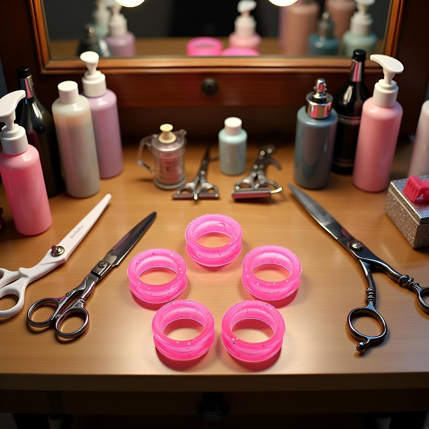 5 Pcs Pink Silicone Scissors Finger Rings Grips Grooming Shear Thumb Inserts Finger Protector Ring for Barber Hair Cutting Scissors Pet Shears