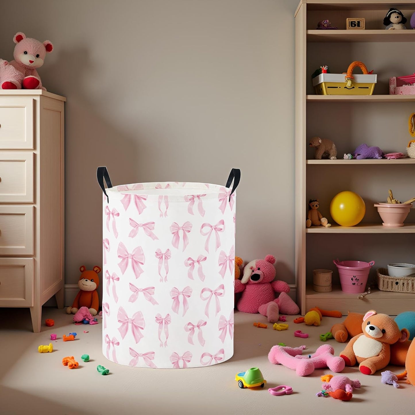 Baby Laundry Basket Baby Nursery Hamper Kids Laundry Basket Toy Storage Bin for Boys Room Decor Gift Baskets for Bedroom Bathroom(Pink Bowknot)