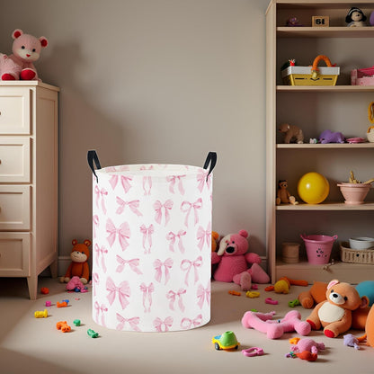 Baby Laundry Basket Baby Nursery Hamper Kids Laundry Basket Toy Storage Bin for Boys Room Decor Gift Baskets for Bedroom Bathroom(Pink Bowknot)