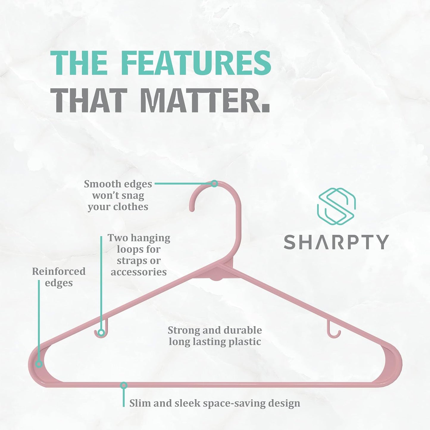 Sharpty Plastic Hangers Clothes Hangers for Clothing, Closet, Coats & Shirts - Durable & Space Saving - for Everyday Standard Use, Room Essentials & Basics - 20 Pack - Pink