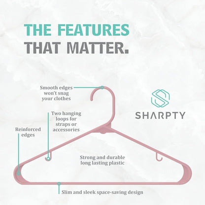 Sharpty Plastic Hangers Clothes Hangers for Clothing, Closet, Coats & Shirts - Durable & Space Saving - for Everyday Standard Use, Room Essentials & Basics - 20 Pack - Pink