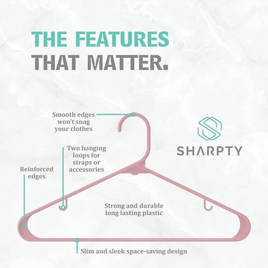 Sharpty Plastic Hangers Clothes Hangers for Clothing, Closet, Coats & Shirts - Durable & Space Saving - for Everyday Standard Use, Room Essentials & Basics - 20 Pack - Pink