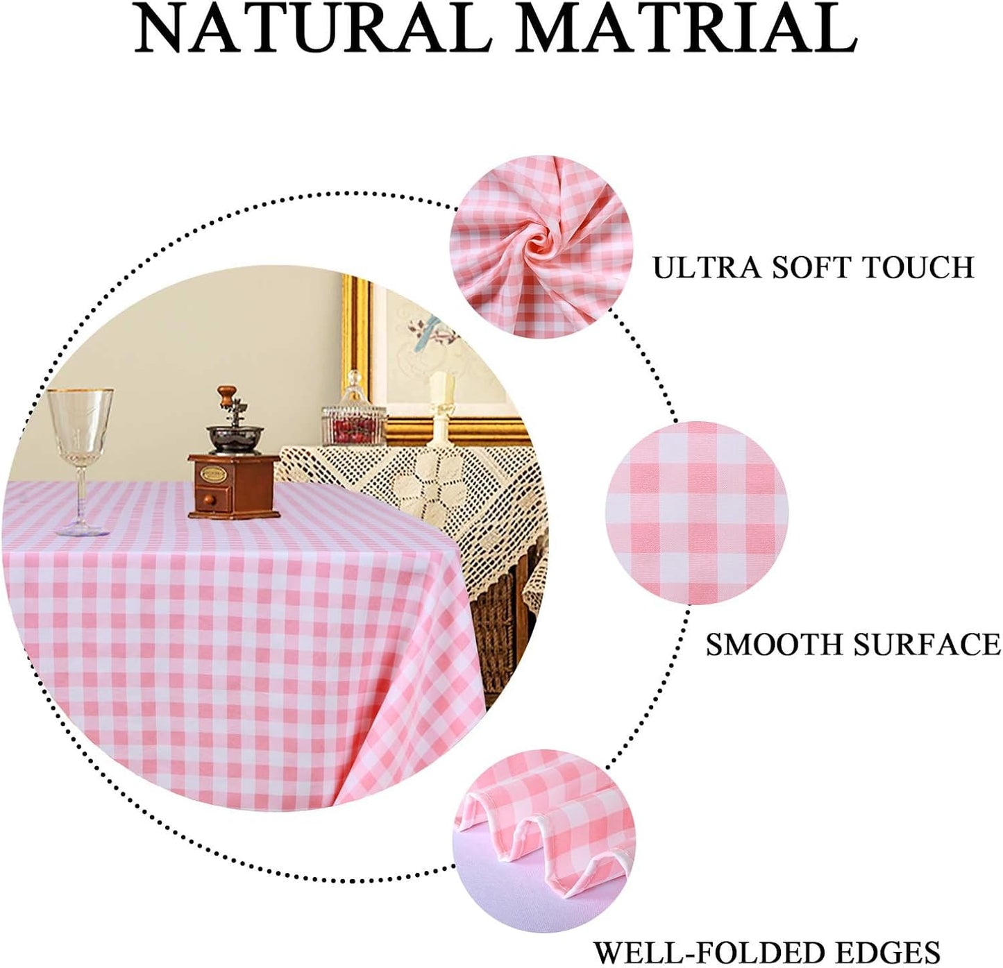 ShinyBeauty Pink Gingham Tablecloth Cotton Table Cloth 54X54 Inch Pink and White Tablecloth Check Table Cloth Square Outdoor Tablecloth Blush Pink Tablecloth Picnic Table Overlay