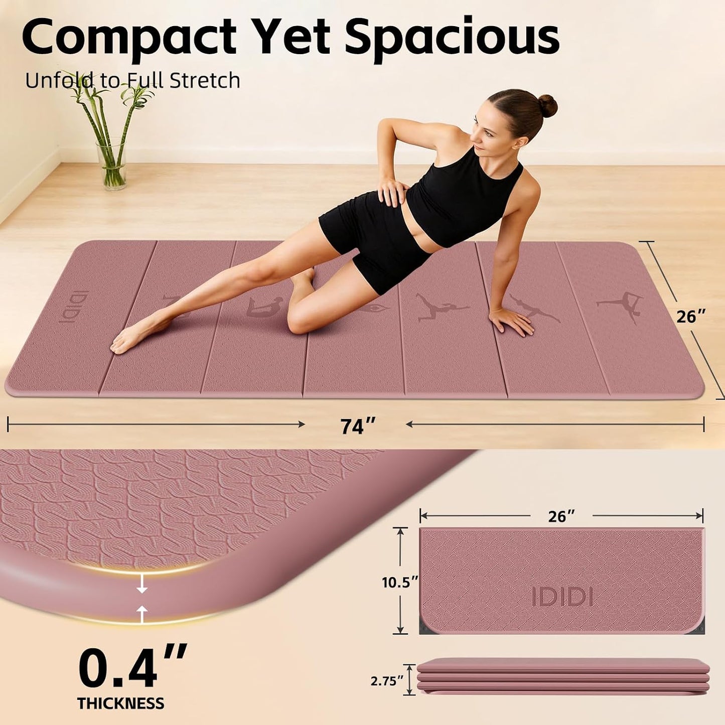 Extra Thick 10mm Foldable Yoga Mat, SGS Certified POE Non-Slip Mat, Multi-Purpose Exercise & Fitness Mats for Studio or Home