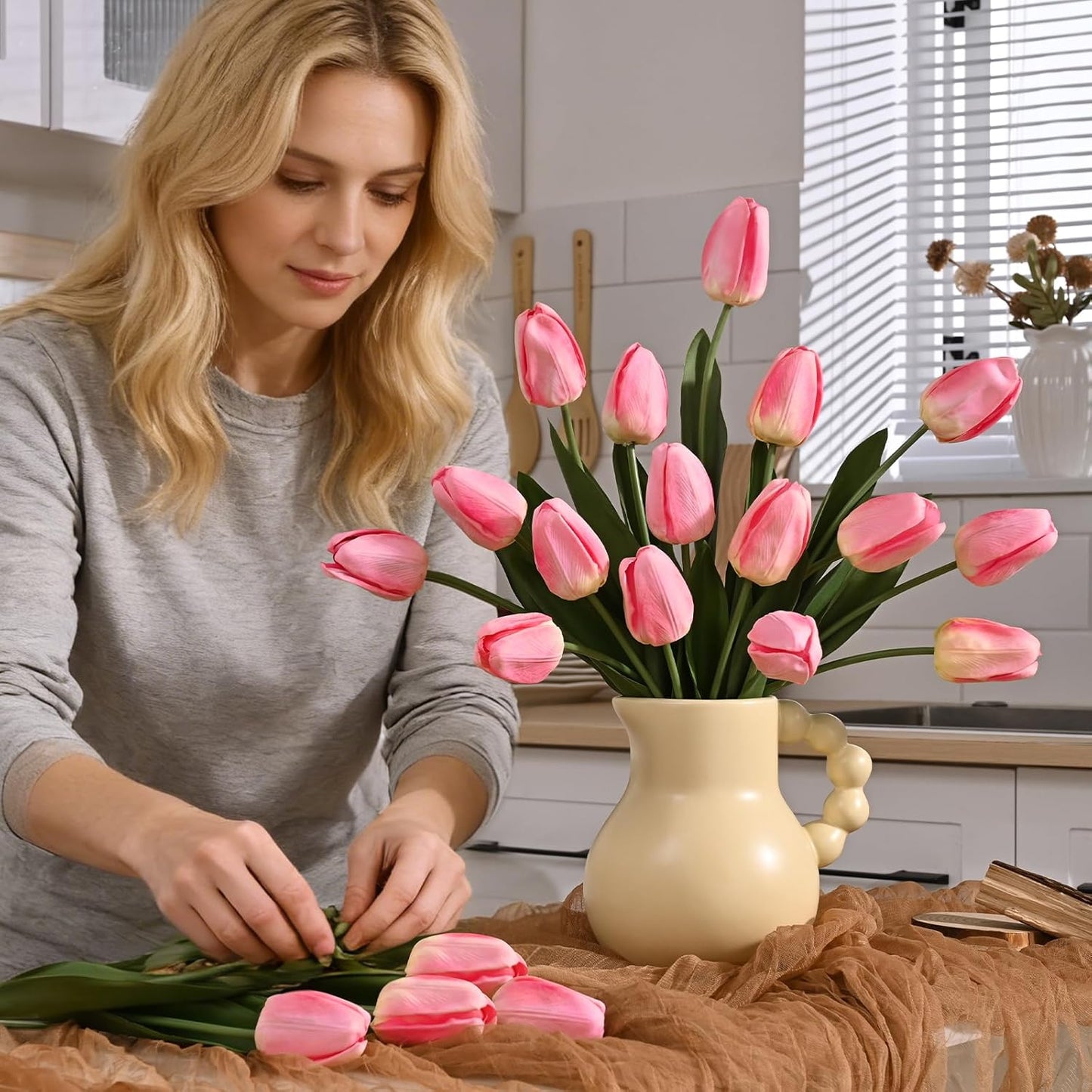 Yastouay 12-Pack Pink Tulips Artificial Flowers, Real Touch Latex Faux Tulips with Large Full Buds, Lifelike Vibrant Fake Tulips Bouquet for Spring Wedding Home Décor, Table & Party Centerpiece