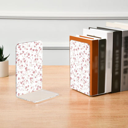 Light Pink Floral Small 2 Bookends Book Ends for Shelves Heavy Books Stopper Decorative Acrylic Non-Slip 1 Pair