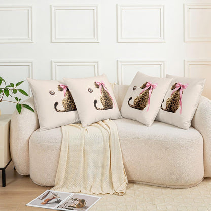 Manfei Pink Bow Cheetah Throw Pillow Cover Brown Leopard Lucky 8 Ball Double Sides Pillow Case for Kids Boys Girls Room Decor,Wild Animal Theme Cushion Cover for Bed Couch Sofa,1 Pack 24"x24"