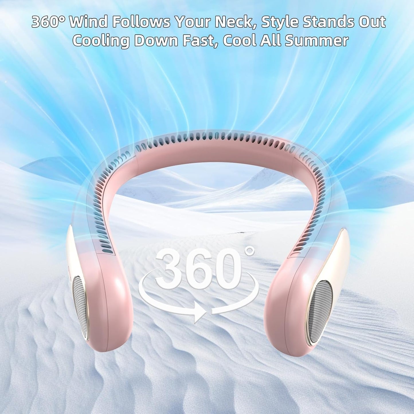 Portable Neck Fan, Personal Wearable Bladeless Fan for Outdoor Indoor, LED Display, 360° Cooling, 4-Speeds, 6000mAh USB Rechargeable, Birthday Gifts for Men Women Dad Mom (Pink)