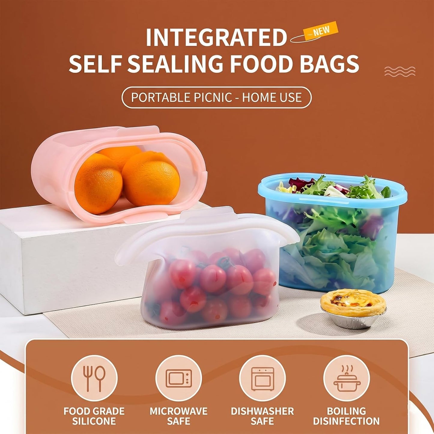 Silicone Storage, Everbag Silicone Food Storage Bags, Spliceable, wide opening, Reusable Silicone Storage Bags, High-Temperature Resistant, Leak-Proof, Microwave and Dishwasher Safe (pink)