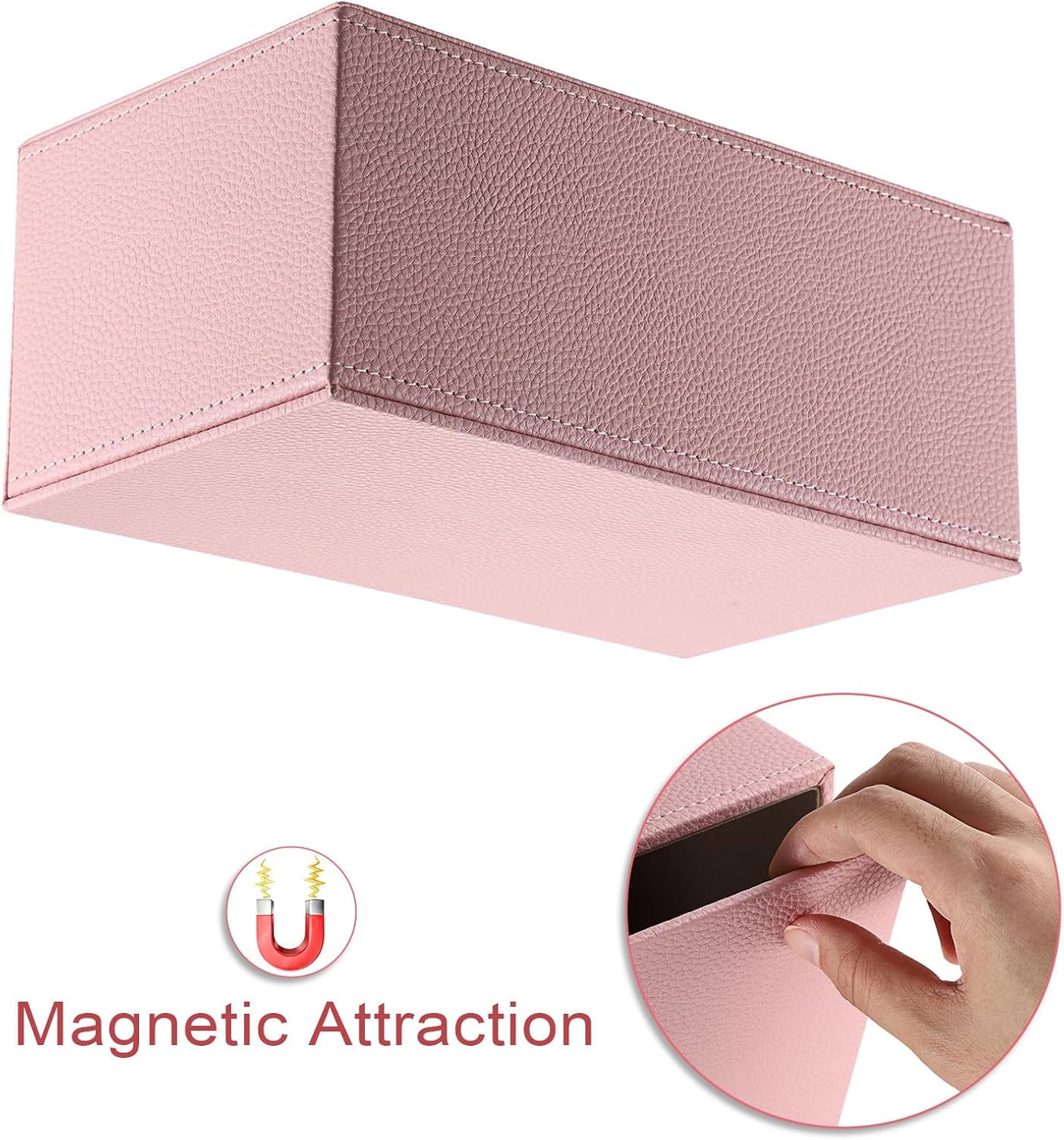 Sumnacon Tissue Box Cover Rectangle Tissue Box Stylish PU Tissue Box Holder with Magnetic Bottom, Decorative Leather Tissue Holders for Living Room Bathroom Home Office, Pink, Small
