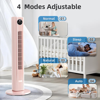 Antarctic Star 35-inch Tower Fan Portable Electric 85° Oscillating Fan Quiet Cooling Remote Control Standing Bladeless Floor Fans 3 Speeds Wind Modes 12h Timer Bedroom Office, PINK