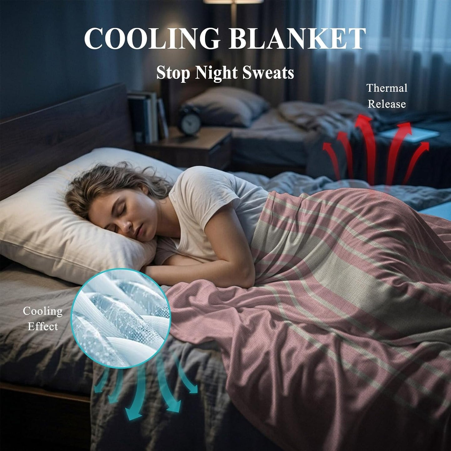 Cooling Blanket 30"x40", Modern Vintage Stripe on Linen Summer Cooling Blanket Breathable Lightweight Ice Blankets Pink Background Blankets for Night Sweats