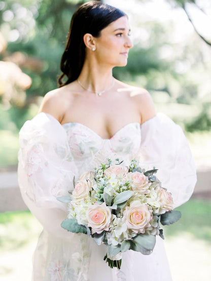 Rinlong 10.6 Inch White Pink Wedding Bouquets for Bride Bridal Bouquet for Wedding Artificial Bouquets Silk Flowers