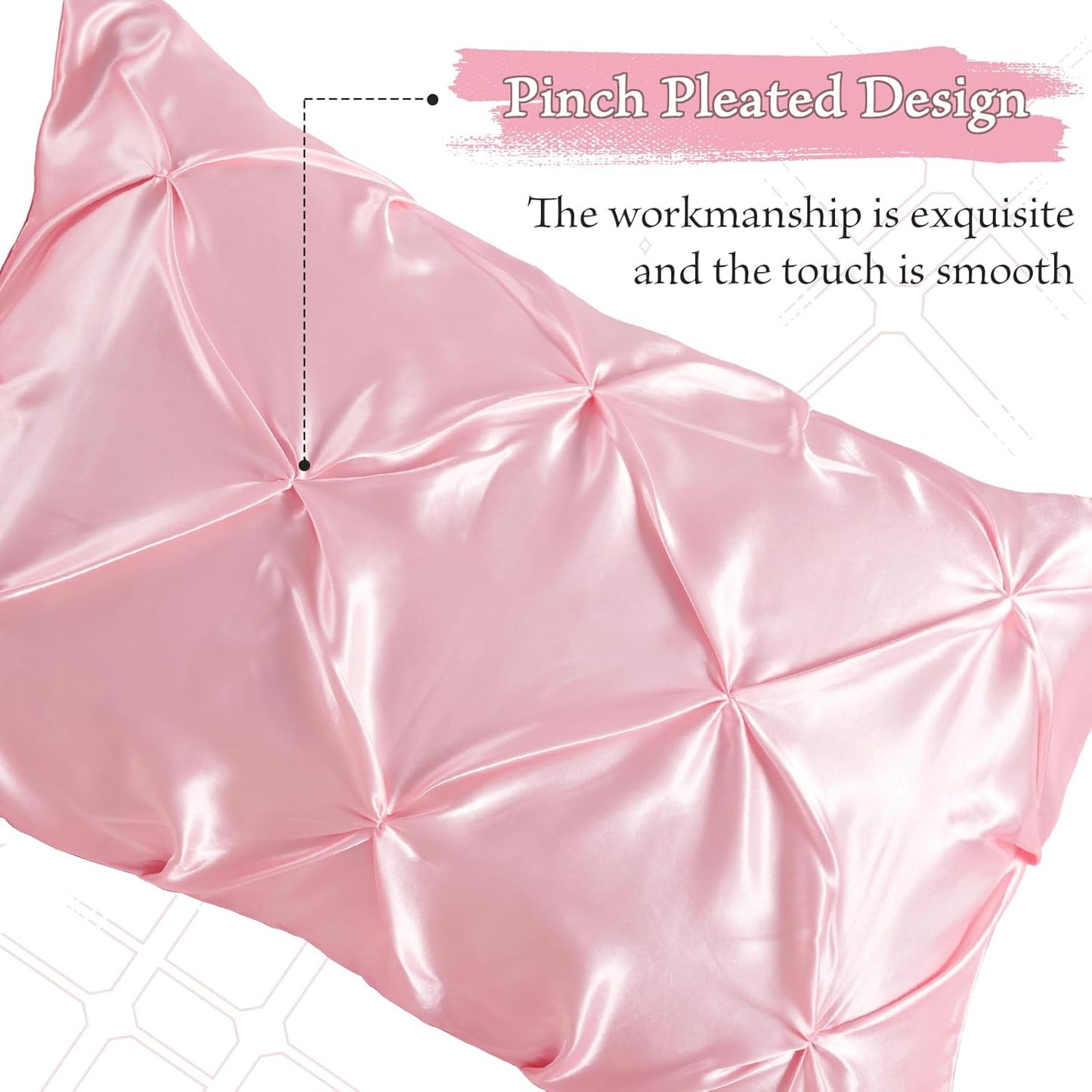 P Pothuiny 3-Piece Set Pintuck Satin Pillowcases & Queen Fitted Sheet, Blush Pink Satin Sheet Silky Soft Luxury Romantic Pinch Pleated Bedding Bedroom Dorm Decor, 15 Inch Deep Pocket