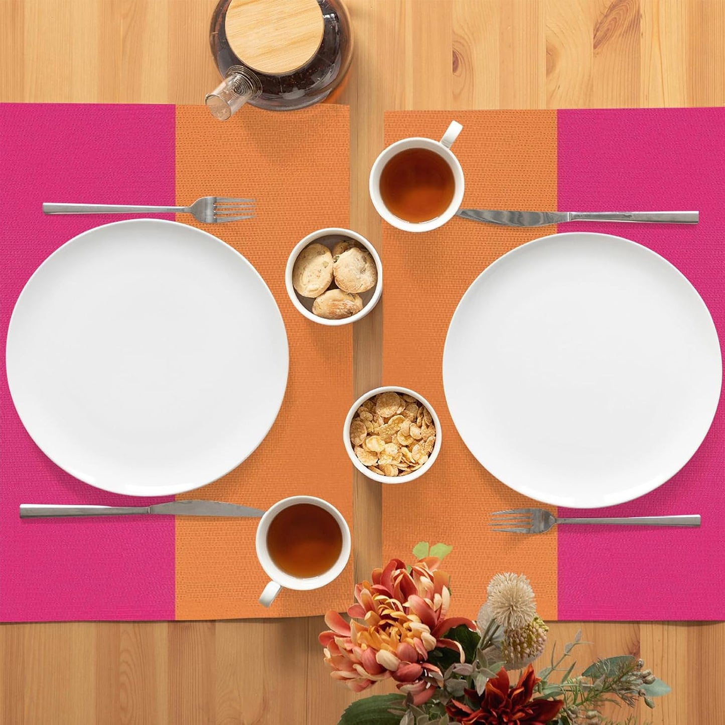 Pink and Orange Placemats Set of 4 Non-Slip Holiday Seasonal Table Mats for Kitchen Dining Table Holiday Summer Party Decorations 12x18 Inch