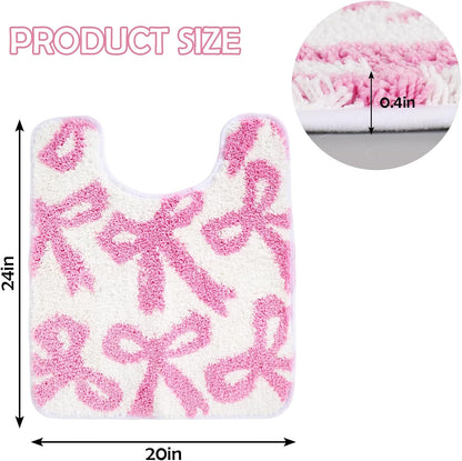 FYSUIMU Pink Bow Bathroom Rug U Shaped Toilet Rug Coquette Bowknot Tufted Bath Mat Non Slip Washable Floor Mat for Home Hotel Bathroom Restroom Decor