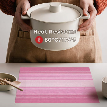 Artoid Mode Pink Gradient Stripes Placemats Set of 4, Washable Heat Resistant Non-Slip Woven Plastic Spring PVC Place Mats for Farmhouse Party Kitchen Dining Decor
