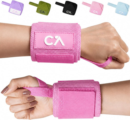 Wrist Wraps for Weightlifting, 18” Adjustable Elastic Wrist Support with Thumb Loop, Cute Pastel Gym Wraps for Small Wrists, Bench Press, Powerlifting & Strength Training