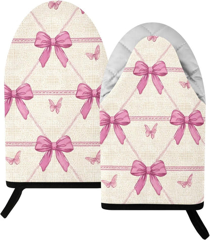 Oven Mitt 2 Pack Set Pink Bow Pattern Butterfly Kitchen Mitts Gloves for for Cooking Baking Grilling