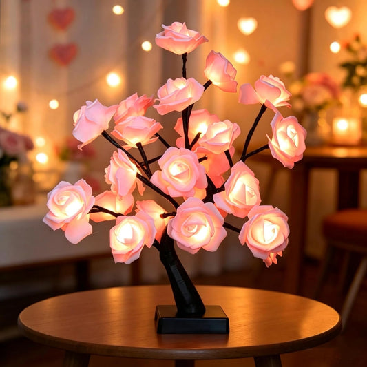 24 LED Pink Rose Tree Light, Artificial Bonsai Flower Table Lamp, USB Battery Powered Romantic Night Light for Bedroom Living Room Party Wedding, Valentine's Day Mother's Day for Her