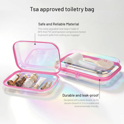 Clear Hard Shell Zipper Case,Makeup Bag,Iridescent Toiletry Bag,2pcs Large Capacity Water-resistant Toiletries Bag,Portable Travel Organizer and Storage,Bathroom Clear Cosmetic Case for Women
