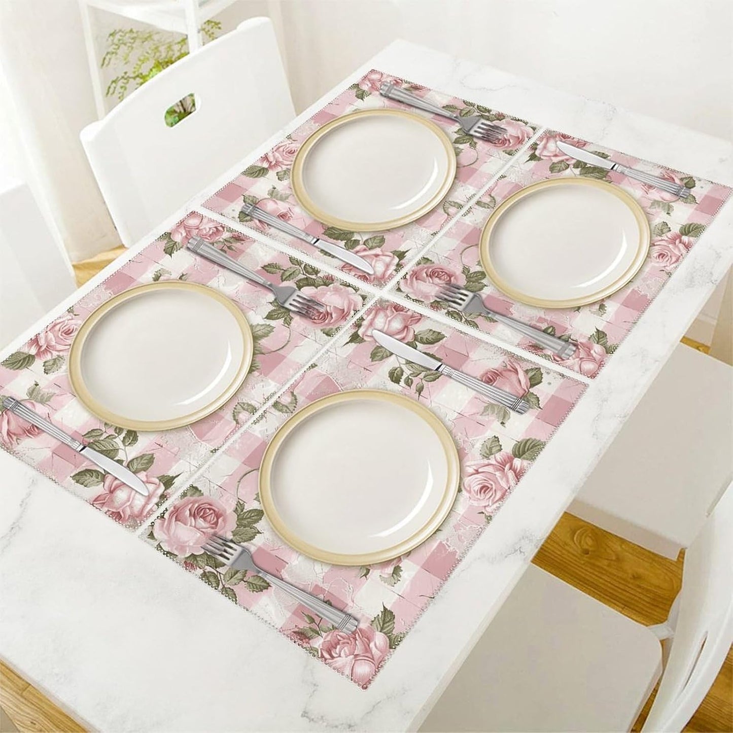 Placemats Set of 4 Heat Resistant Table Placemats Set Washable Easy Clean Placemat Durable Non-Slip Dining Table Mats Set Peach Retro Pattern Kitchen Place Mats for Dining Indoor Outdoor