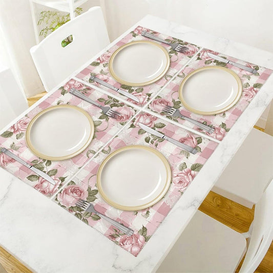 Placemats Set of 4 Heat Resistant Table Placemats Set Washable Easy Clean Placemat Durable Non-Slip Dining Table Mats Set Peach Retro Pattern Kitchen Place Mats for Dining Indoor Outdoor