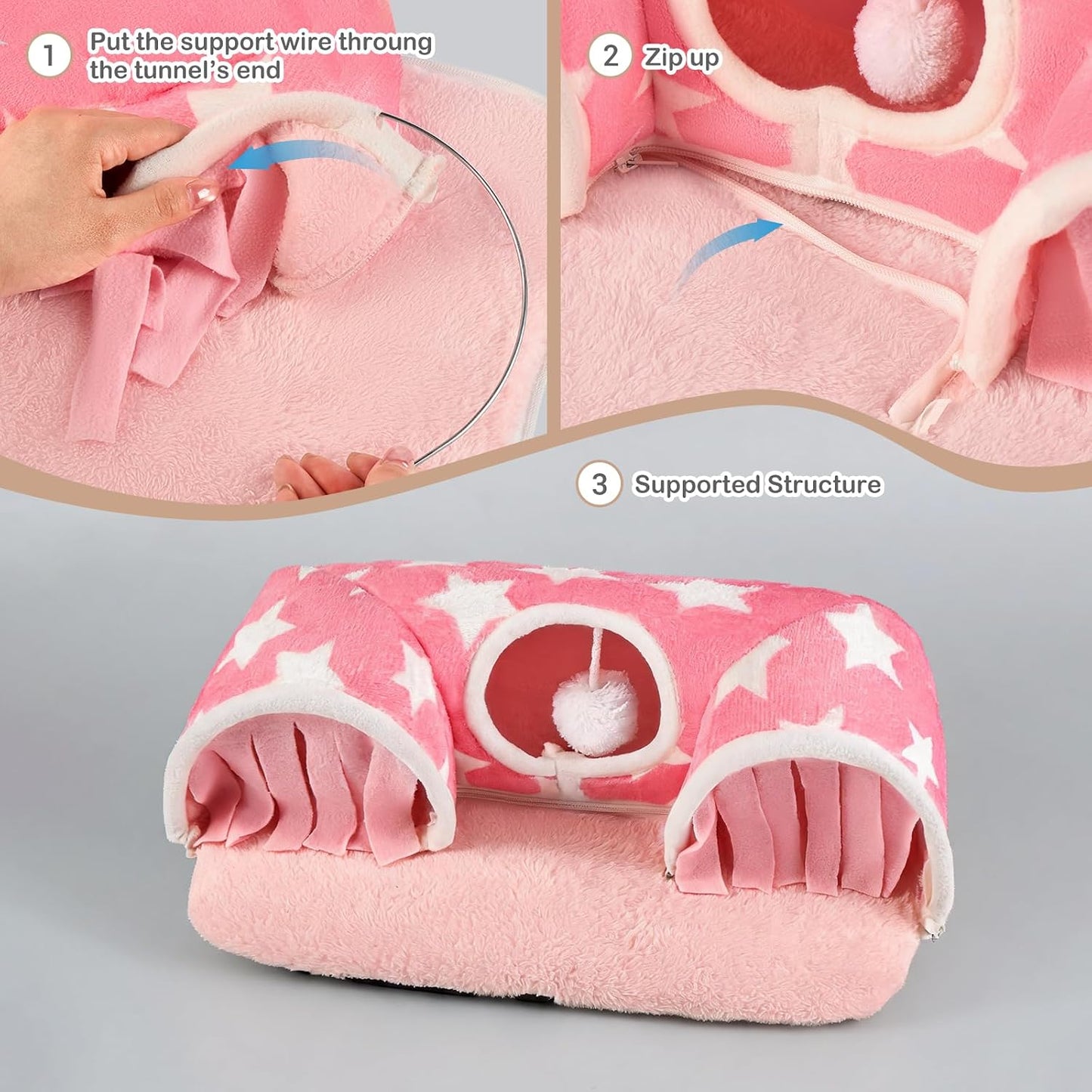Avont Guinea Pig Hideout Tunnel, Large Hideaway Play Tube Toys Mat for Small Animal Dwarf Rabbits Bunny Chinchillas Hamsters Hedgehogs Ferrets Bearded Dragons and Rats -Pink