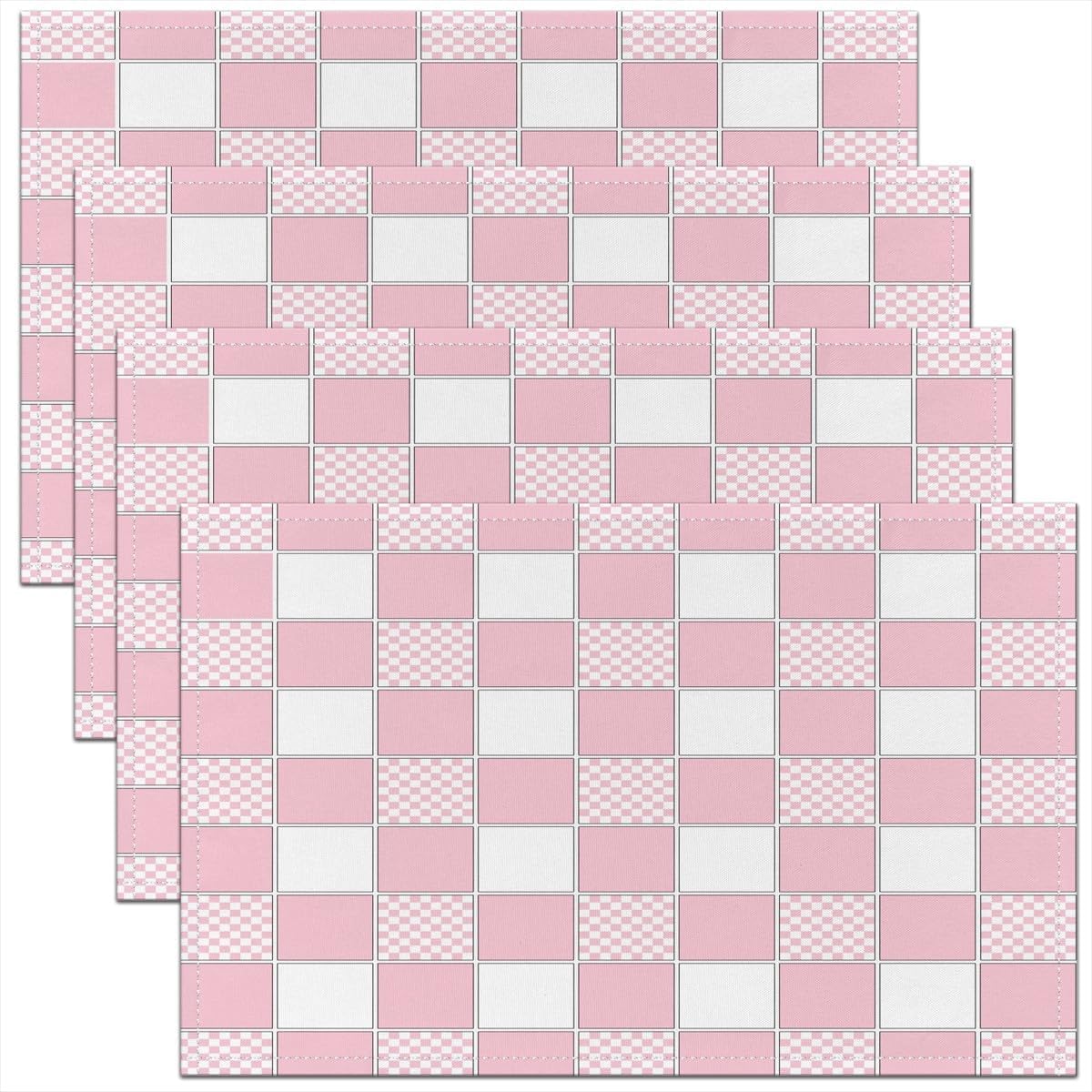 Erosebridal Geometric Checkered Placemats Set of 4 12x18 Pink White Buffalo Plaid Table Mats Cute Checkerboard Place Mat Fashion Gingham Grid Table Decor for Party Kitchen Dining
