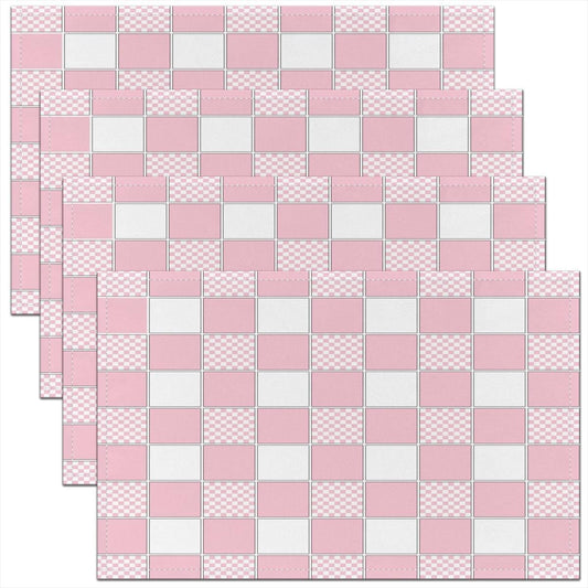 Erosebridal Geometric Checkered Placemats Set of 4 12x18 Pink White Buffalo Plaid Table Mats Cute Checkerboard Place Mat Fashion Gingham Grid Table Decor for Party Kitchen Dining