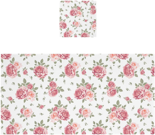 senya Flower Bath Towel Set, Pink Rose Flowers Floral Cotton Bath Towels Soft Highly Absorbent Fast Drying for Bathroom Gym Hotel Beach, 1 Bath Towel 1 Washcloth