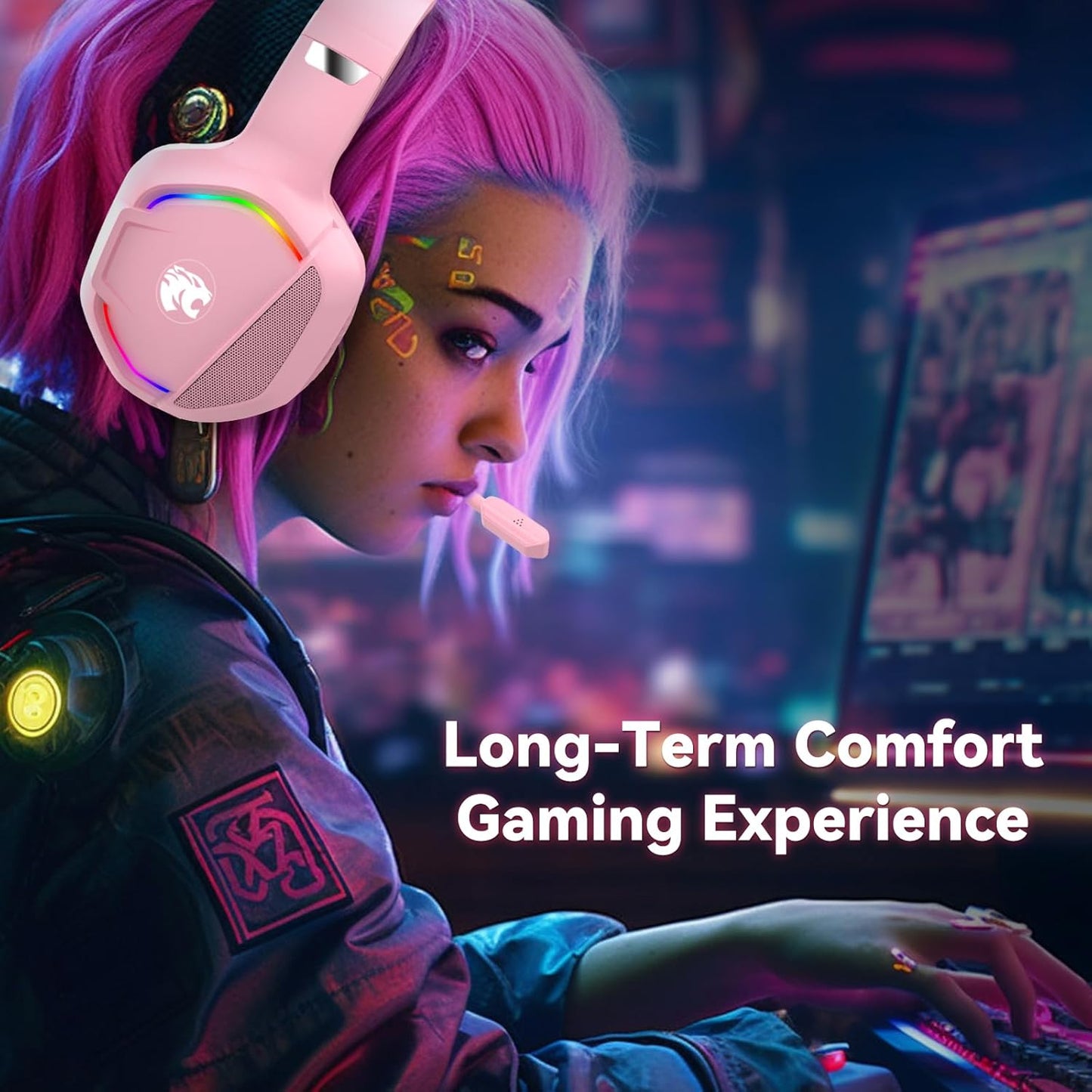 Pink Gaming Headset with Microphone for Ps5, Xbox One Series X/s, Ps4, Pc, Switch, Stereo Wired Noise Cancelling Over-Ear Headphones with Mic, RGB, for Computer, Laptop, Mac, Nintendo (Pink)