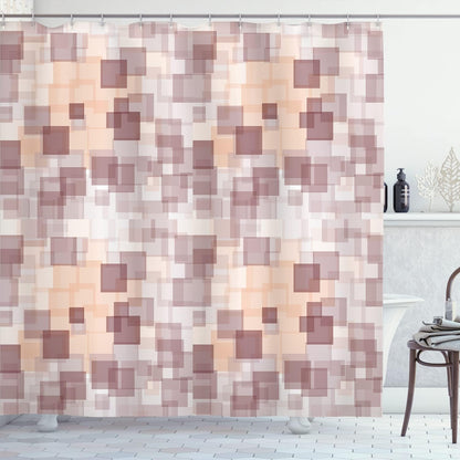 Ambesonne Geometric Shower Curtain, Abstract Textured Square Shaped Loose Angled Interlace Lines and Forms Design, Cloth Fabric Bathroom Decor Set with Hooks, 69" W x 84" L, Pale Peach