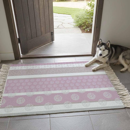 Bedroom Rug 3'x 5', Farm Fruits Washable Floor Carpet with Tassels, Watermelon Lemons Peach Pink Grey Striped Elegant Soft Carpet Floor Mat for Patio, Balcony, Laundry, Room Decor