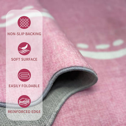 Pink Rugs for Bedroom Girls, 5x7 Bow Area Rugs for Living Room, Washable Non Slip Ultra-Thin Scalloped Carpet for Nursery Dorm Home Decor