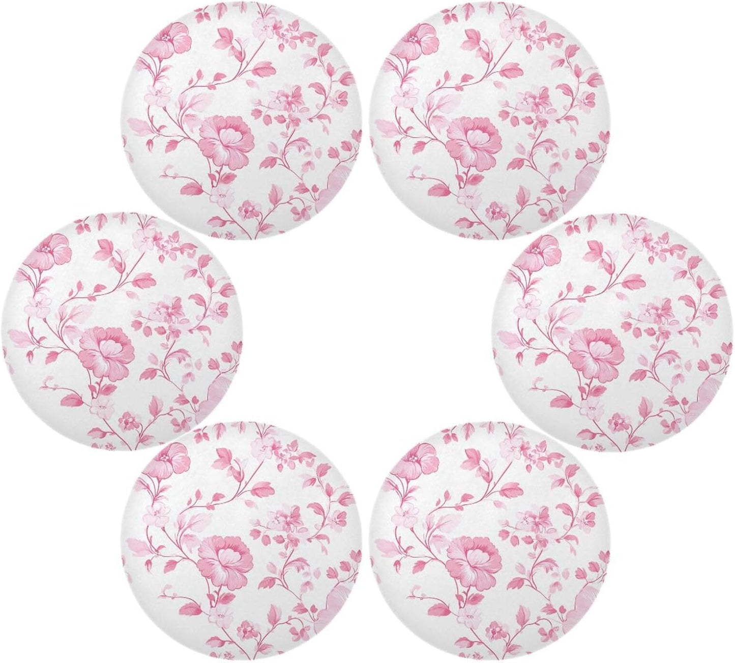 Floral Pattern Peach Round Place mats Reusable placemats platemates for Table Waterproof Place mat Table mats Set of 6 Round 15.4x15.4in