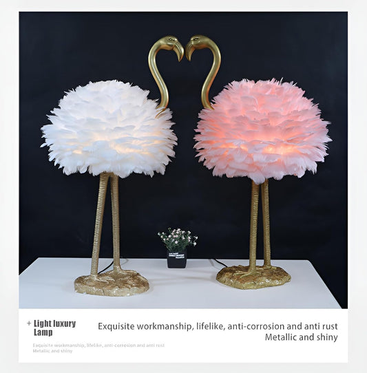Feather Lamp Led Desk Lamp Flamingo Shape with Remote Control, Flamingo Table Lamp Feather Lamp,Bedside Table Lamp Decoration Light for Bedroom House Dining Room,(Color:Pink)