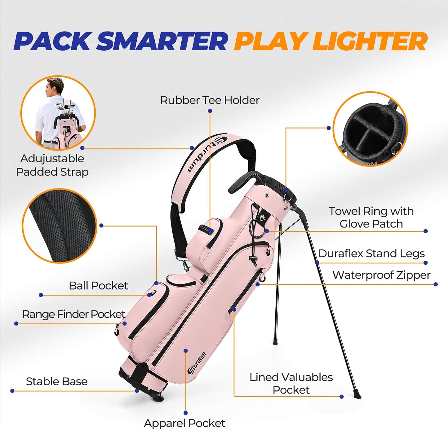 Golf Stand Bag, Lightweight Par 3 Golf Bag with 3 Way Dividers 900D Weatherproof Oxford, 3.7lbs Compact Yet Spacious Pitch N Putt for Driving Range, Cooler Pockets