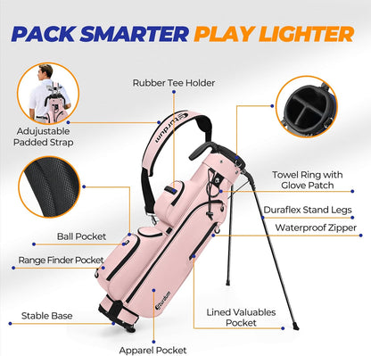 Golf Stand Bag, Lightweight Par 3 Golf Bag with 3 Way Dividers 900D Weatherproof Oxford, 3.7lbs Compact Yet Spacious Pitch N Putt for Driving Range, Cooler Pockets