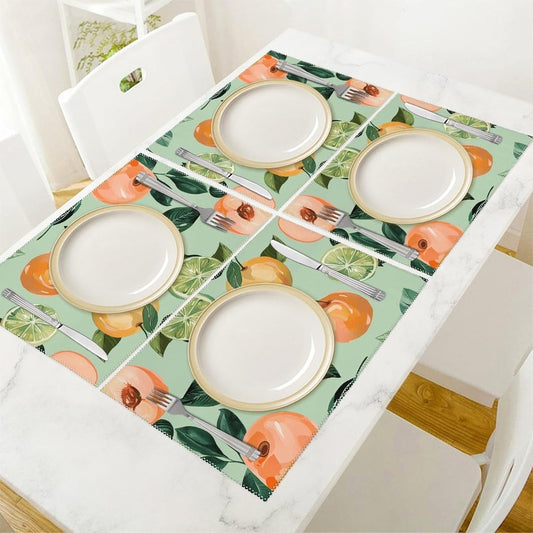 with Peach Pattern Placemats Set of 4 Heat Resistant Place Mats for Dining Table Non-Slip Placemat Easy Clean Washable Table Mats for Kitchen Table Indoor/Outdoor