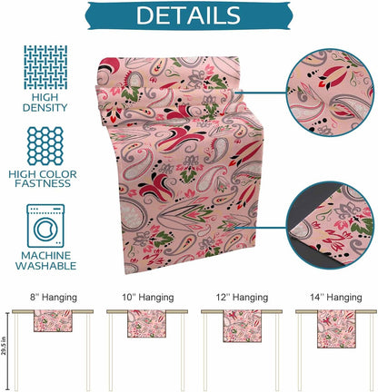 Vintage Baroque Style Floral Table Runners 13x72 Inches Long Linen Burlap Table Runner, Abstract Pink Paisley Flowers Tablerunners Dresser Scarf for Kitchen Dining Holiday Party Wedding Gathering