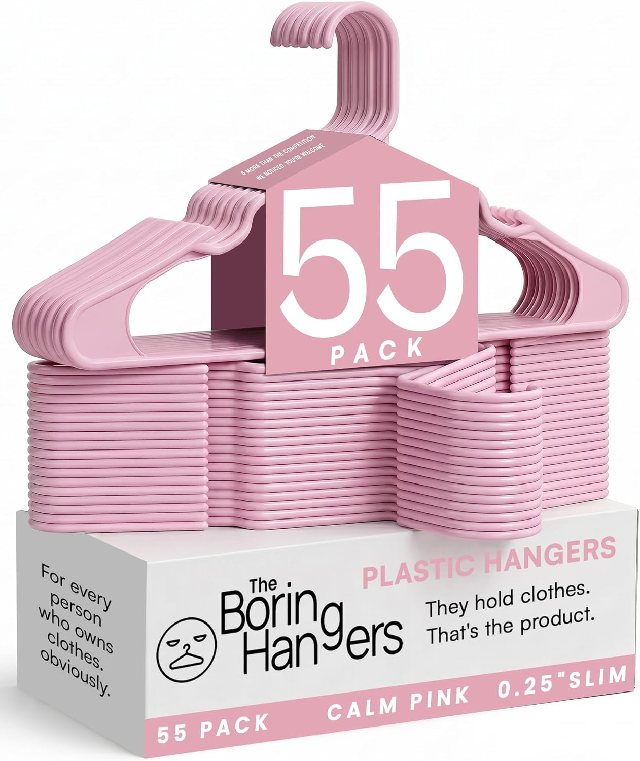 Pink Plastic Hangers 55 Pack - 10 lb Heavy Duty Pink Clothes Hangers for Closet - 0.25" Slim & Space Saving Coat Hangers - Girl's Room Clothing Hangers for Dresses Skirts Blouses