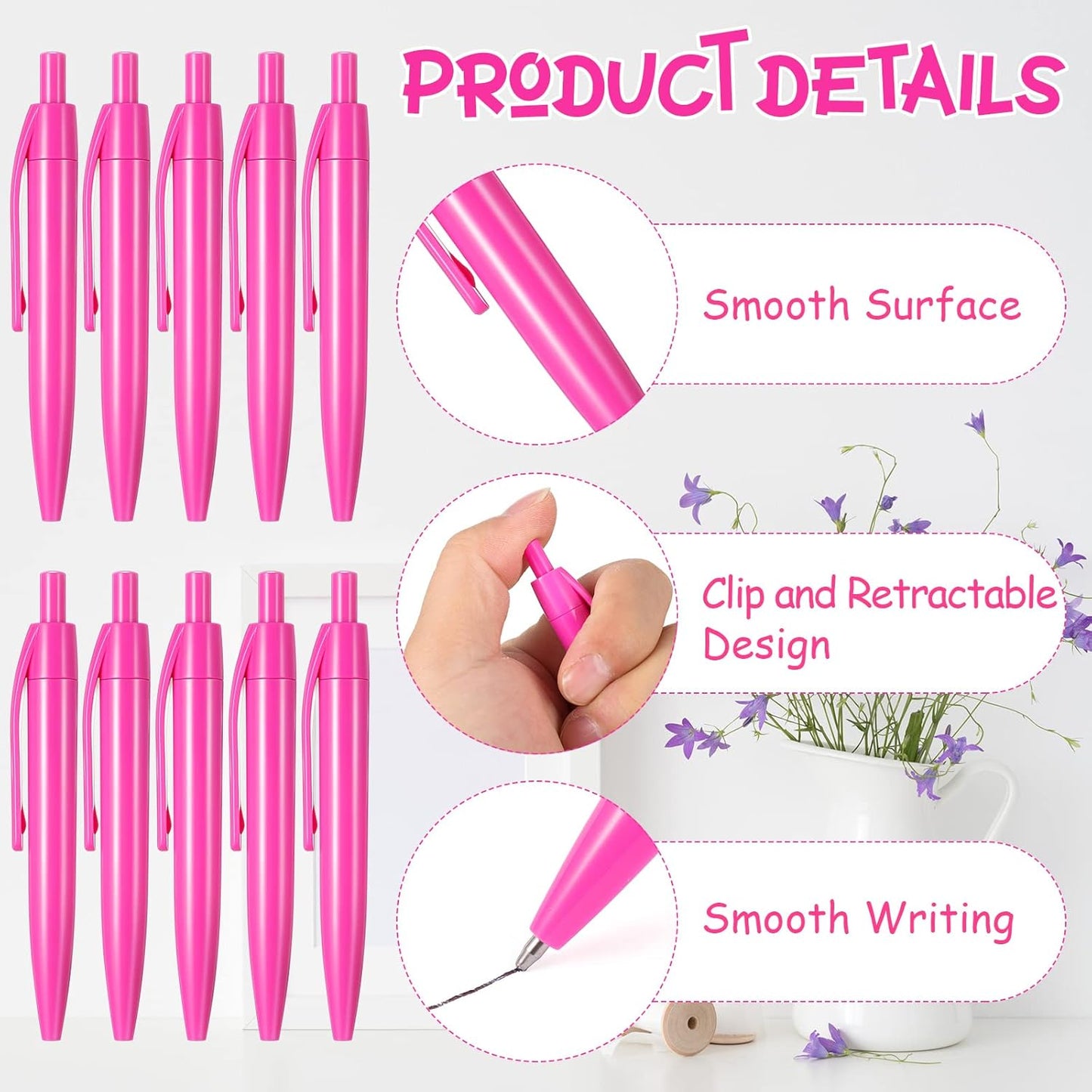 Patelai 100 Pcs Mini Pink Pens Retractable Ballpoint 3.94 in 1.0 mm Breast Cancer Awareness Small Short Pens Smooth Writing Retro Black Ink Pen for Kids School Supplies Travel Pocket Gifts