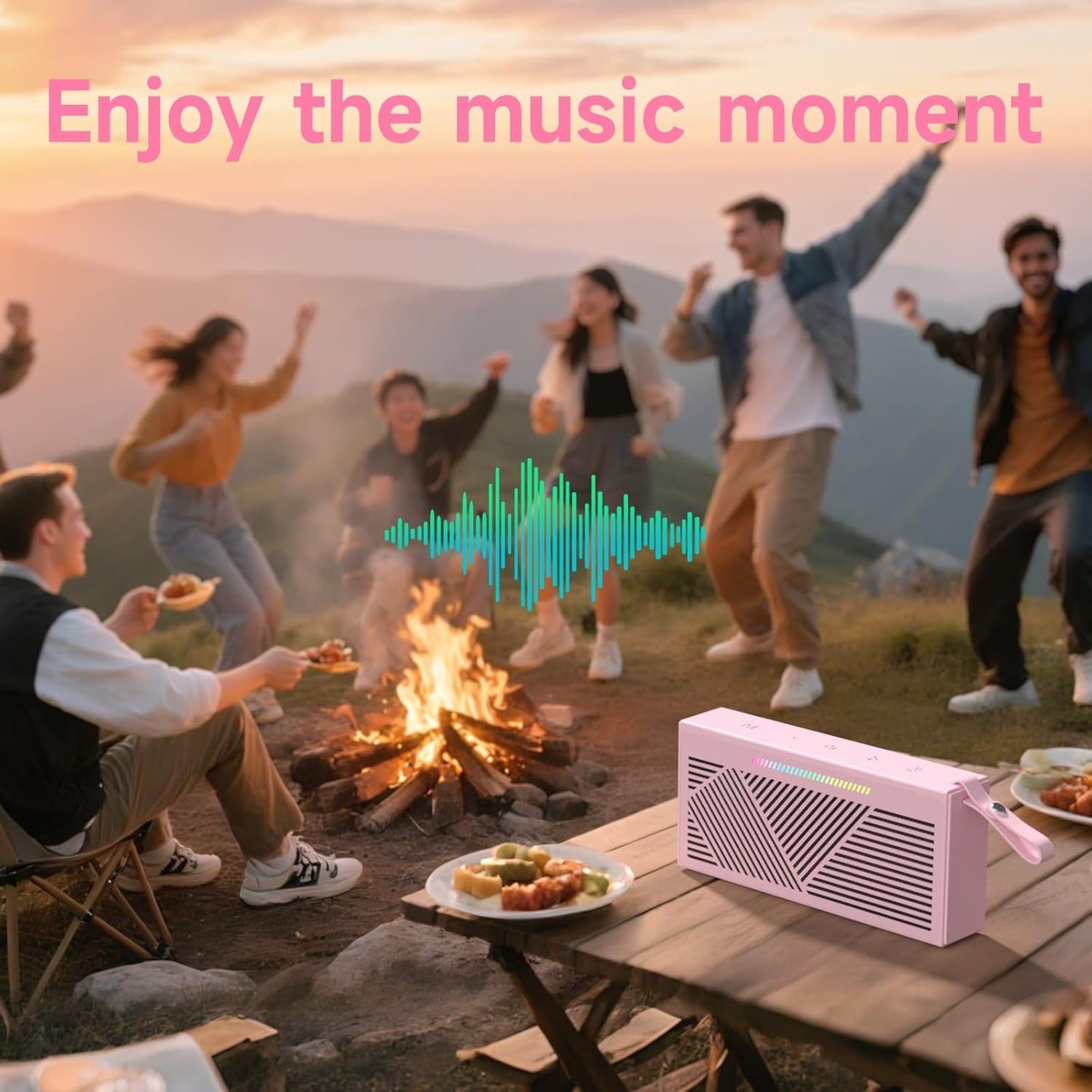 HOTTABLET Bluetooth Speaker Wireless Portable IPX5 Waterproof for Home Party Outdoor Beach, Pink