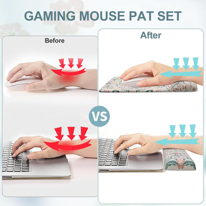 iCasso Mouse Pad with Wrist Rest,Large Desk Mat Set,Ergonomic Keyboard Pad with Wrist Support,Non-Slip Mouse Mat for Women,Cute Floral Computer Mat for Home Office Gaming (Pink)