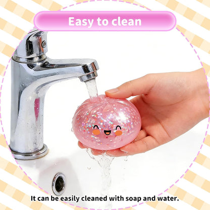 Dumpling Squishes Stress Balls with Steamer, Cute Anxiety Relief Toy, Soft Squeeze Decompression Dough for Adults, Simulation Food Squishies Bun (Pink)
