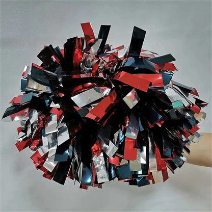 1piece,Cheerleader Baton Handle Pom Pom Metallic Black, Metallic Silver, Mixed Red for Cheering Party