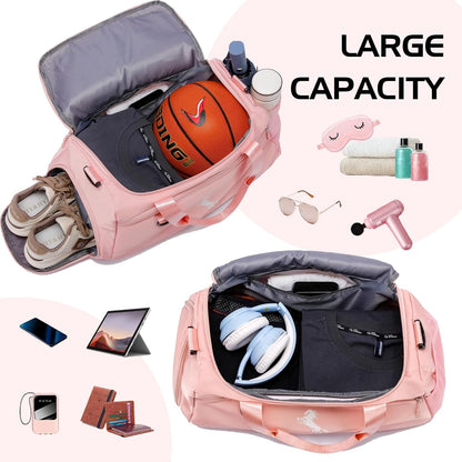 Marengo Gym Bag for Women & Men Lightweight Travel Duffle Bag with Shoe & Wet Compartment - for Travel, Sports, Dance, Yoga & Swimming Workout, Gifts for Women, Pink