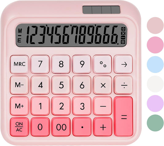 Mechanical Switch Calculator, Desktop Calculators, Pink Calculators Big Buttons, 12-Digits Large LCD Display, Solar & Battery Dual Power, Desk Calculator for Office Home School Basic Business