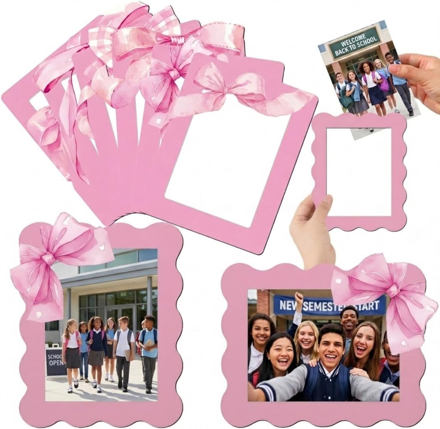 Kingdder 12 Pcs Graduation Pink Bow Magnetic Picture Frame for Refrigerator 4 x 6 Reusable Picture Frame Magnets Decorative Photo Holders for Graduation Fridge Home School Office Kitchen Locker Decor